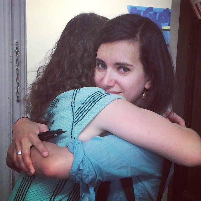 Rachel and Jessica say goodbye to each other.